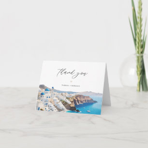 SANTORINI GREECE Watercolor Skyline Destination Letterpress Thank You Card