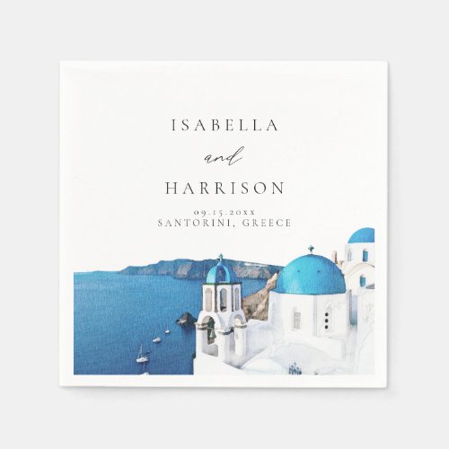 SANTORINI GREECE Watercolor Skyline Destination Napkins