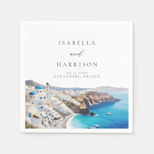 SANTORINI GREECE Watercolor Skyline Destination Napkins