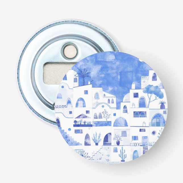 Santorini Greece Watercolor Townscape Bottle Opener (Front)