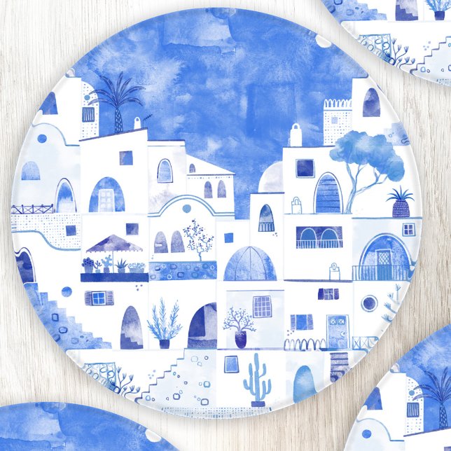 Santorini Greece Watercolor Townscape Coaster Set (Creator Uploaded)