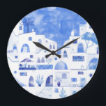 Santorini Greece Watercolor Townscape Large Clock<br><div class="desc">A Watercolor townscape painting of the beautiful Greek island of Santorini.</div>