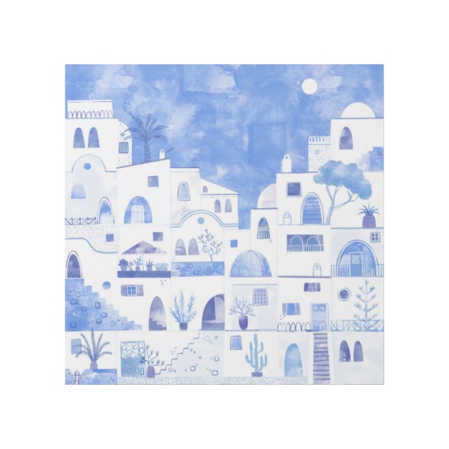 Santorini Greece Watercolor Townscape Painting Gallery Wrap (Front)