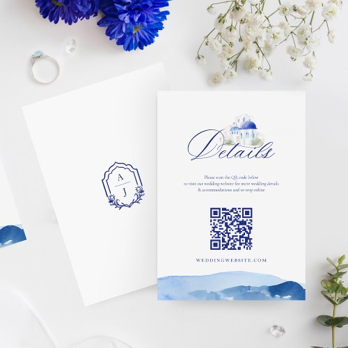 Santorini Greece Watercolor Wedding Detail QR Code Enclosure Card