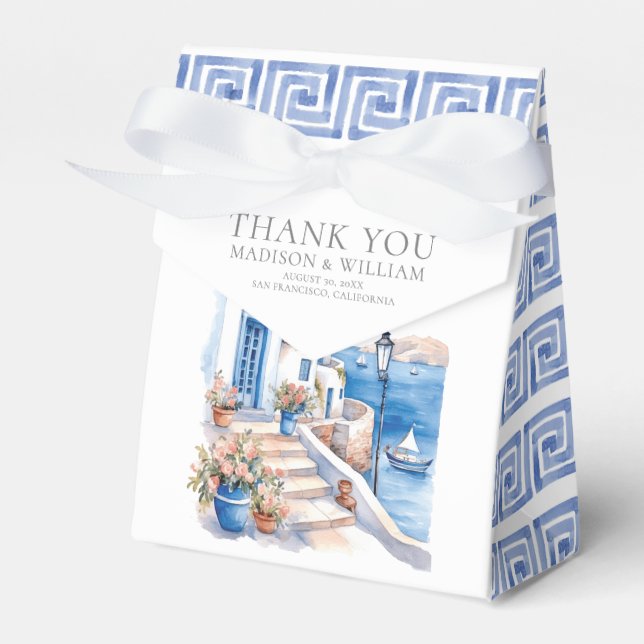 Santorini Greece Wedding Personalized Minimal Favor Boxes (Front Side)