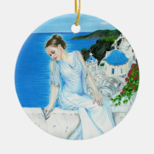 Santorini Greek beauty Ornament