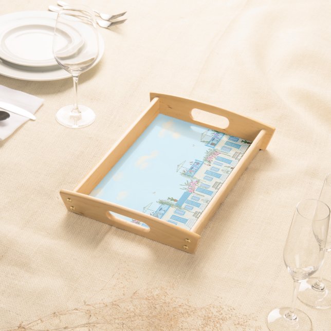 Santorini Greek Island Coastal Blue Scenic View Serving Tray (Front)