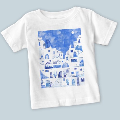 Santorini Greek Island Watercolor Baby T_Shirt