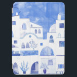 Santorini Greek Island Watercolor iPad Air Cover<br><div class="desc">Watercolor blue and white townscape painting based on the Greek island of Santorini.  Original art by Nic Squirrell.</div>