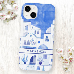 Santorini Greek Island Watercolor Personalized Case-Mate iPhone 14 Case
