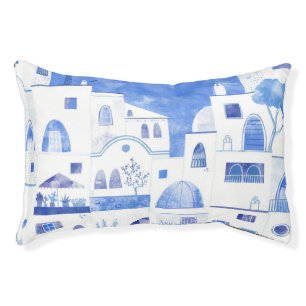 Santorini Greek Island Watercolor Pet Bed
