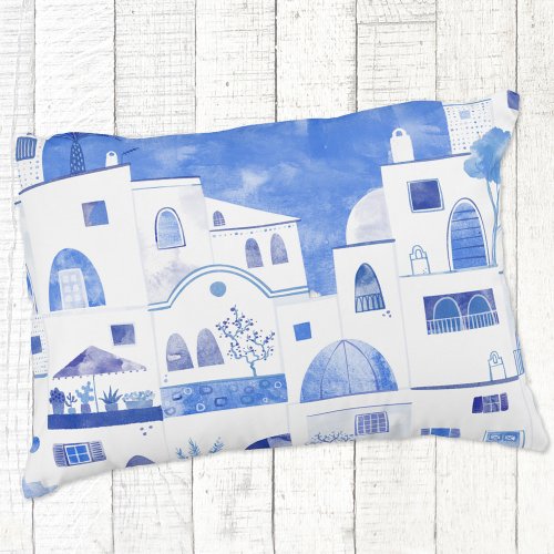 Santorini Greek Island Watercolor Townscape Accent Pillow