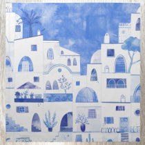 Santorini Greek Island Watercolor Townscape Cloth Napkin