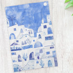 Santorini Greek Island Watercolor Townscape Kitchen Towel<br><div class="desc">A blue and white watercolor painting of the village of Oia on the peaceful Greek island of Santorini.</div>