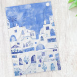 Santorini Greek Island Watercolor Townscape Kitchen Towel<br><div class="desc">A blue and white watercolor painting of the village of Oia on the peaceful Greek island of Santorini. Original art by Nic Squirrell.</div>