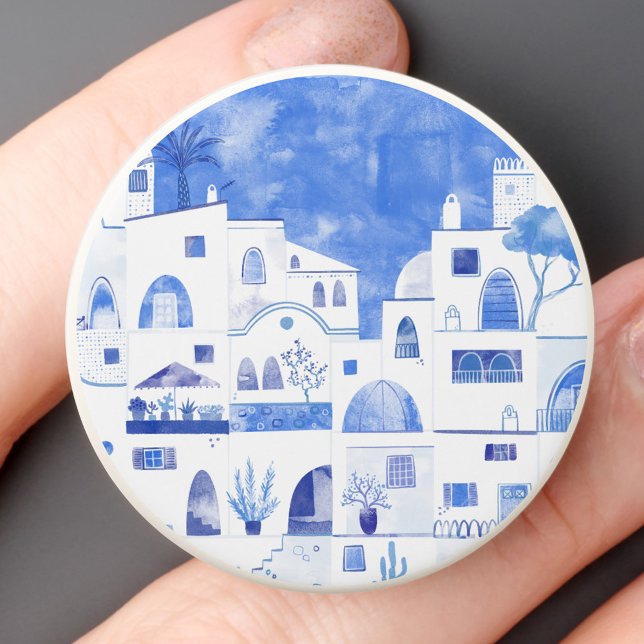 Santorini Greek Island Watercolor Townscape PopSocket (Creator Uploaded)