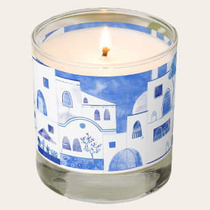 Santorini Greek Island Watercolor Townscape Scented Candle
