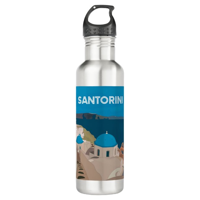 Santorini Greek Islands Stainless Steel Water Bottle (Front)