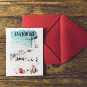 Santorini Greek Islands Watercolor Travel Postcard