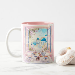 Santorini Greek Travel Treats Cakes Desserts Cafe Two-Tone Coffee Mug