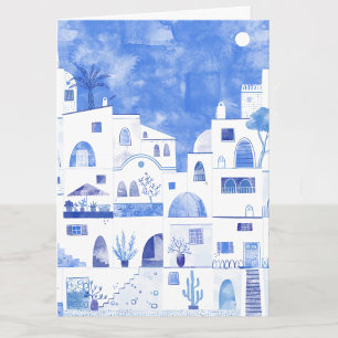 Santorini Greek Watercolor Art Greetings Card