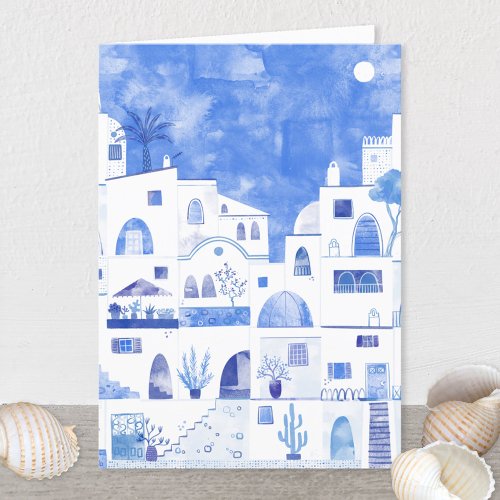 Santorini Greek Watercolor Greetings Card