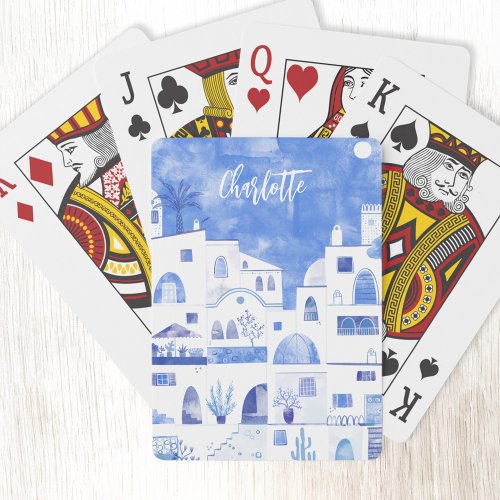 Santorini Greek Watercolor Personalized Poker Cards