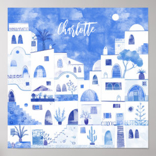 Santorini Greek Watercolor Personalized Poster