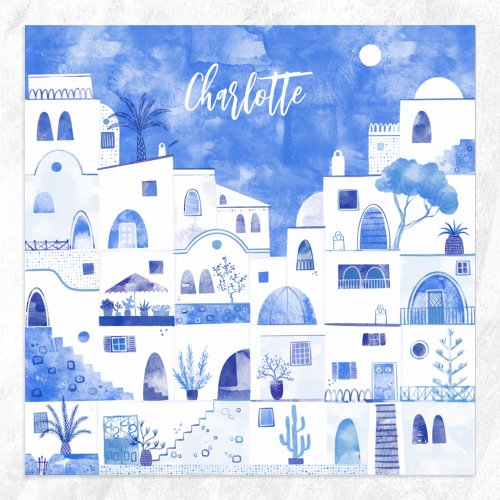 Santorini Greek Watercolor Personalized Poster