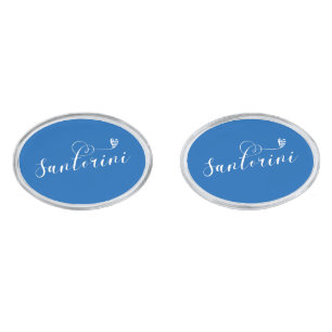 Santorini Heart In Flag, Greece, Thira Cufflinks