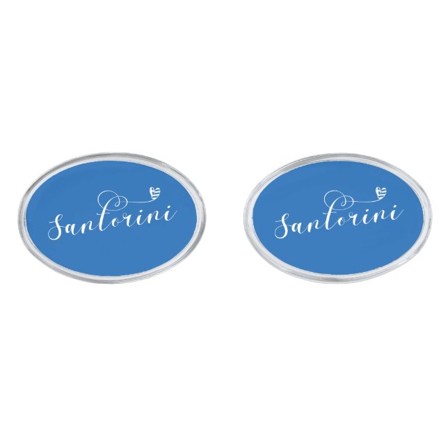 Santorini Heart In Flag, Greece, Thira Cufflinks (Front)