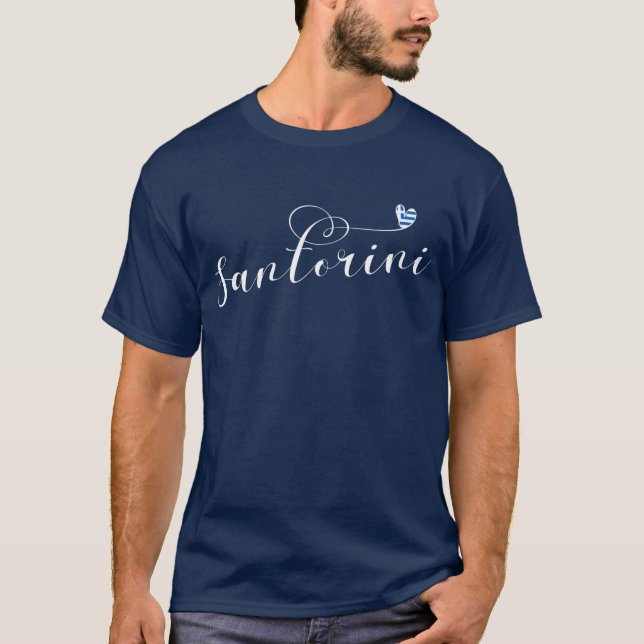 Santorini Heart In Flag, Greece, Thira T-Shirt (Front)