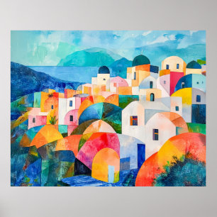 Santorini Hillside in Abstract Hues Poster