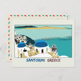Santorini illustration, Greece Postcard