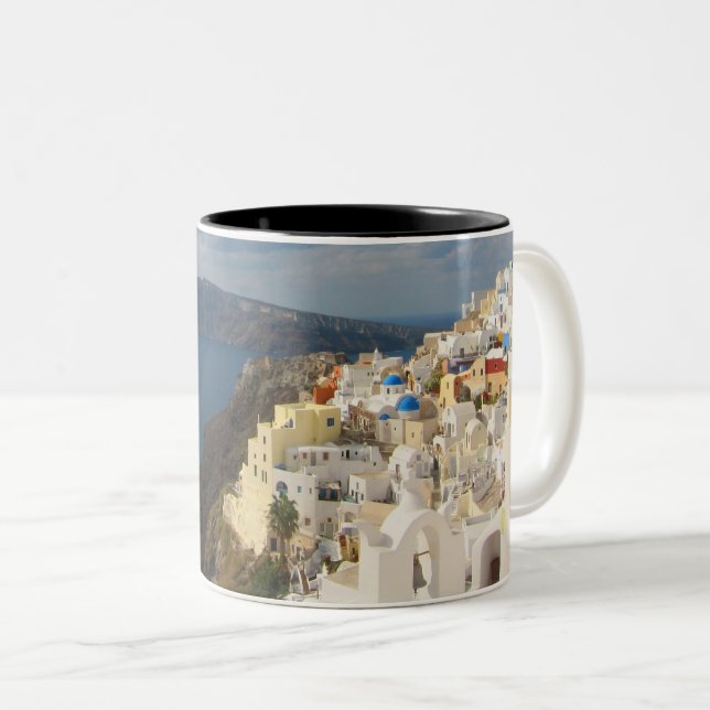Santorini in the Afternoon Sun Two-Tone Coffee Mug (Front Right)