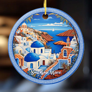 Santorini Island Greece Sea Painting Travel Art Ceramic Ornament