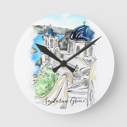 Santorini Island Greece Summer Memories  Postcard  Round Clock