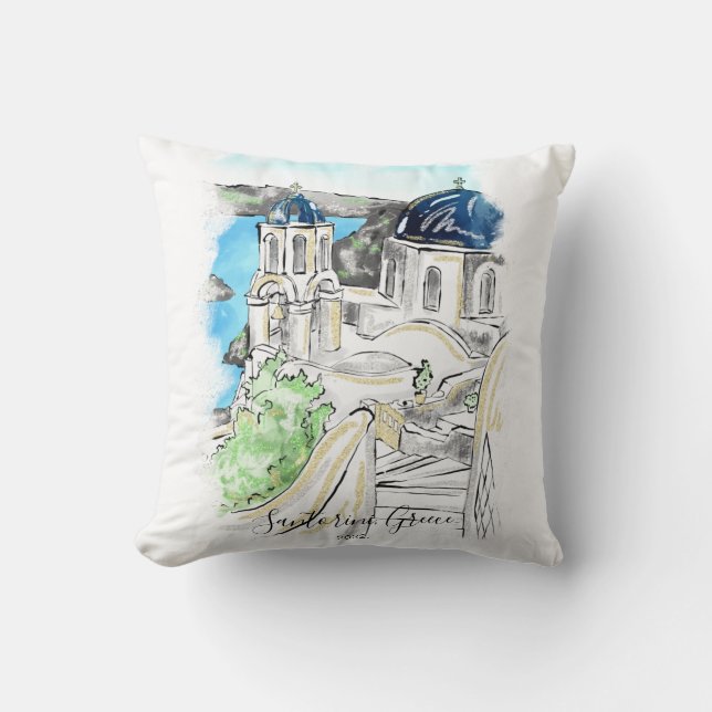 Santorini Island Greece Summer Memories  Postcard  Throw Pillow (Front)