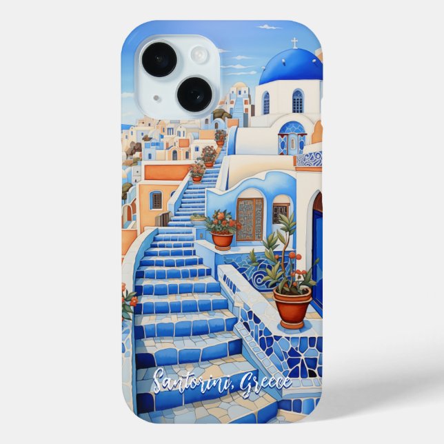 Santorini Island Illustration | Travel Art Case-Mate iPhone Case (Back)