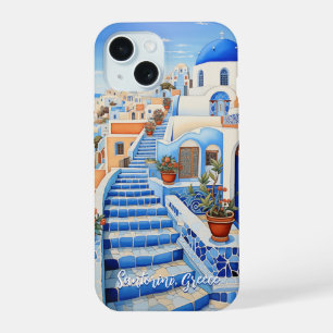 Santorini Island Illustration Travel Art iPhone 15 Case