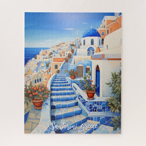 Santorini Island Illustration  Travel Art Jigsaw Puzzle