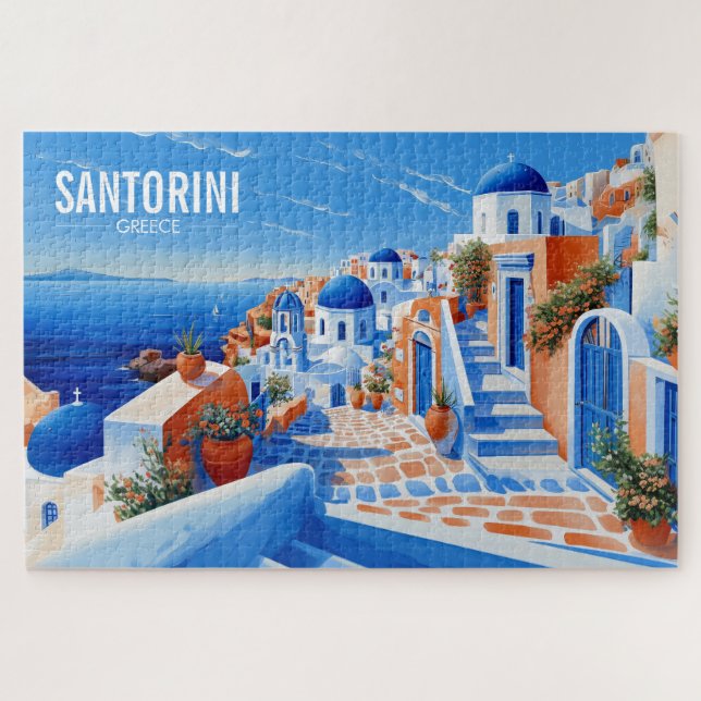 Santorini Island Illustration | Travel Art  Jigsaw Puzzle (Horizontal)