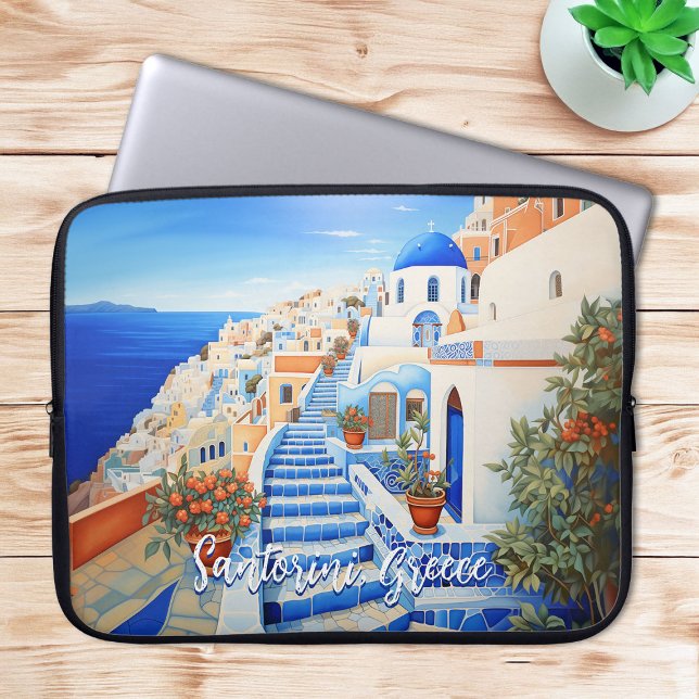 Santorini Island Illustration | Travel Art Laptop Sleeve (Santorini Island Illustration | Travel Art Laptop Sleeve)