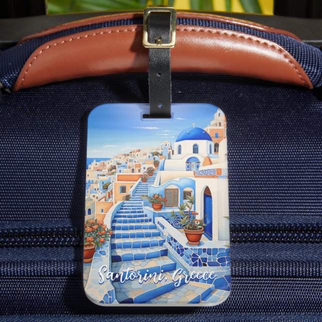 Santorini Island Illustration | Travel Art Luggage Tag (Front Insitu 2)