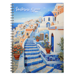 Santorini Island Illustration   Travel Art Notebook
