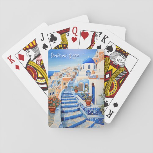 Santorini Island Illustration  Travel Art Poker Cards