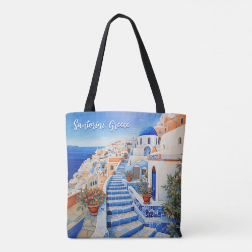 Santorini Island Illustration  Travel Art Tote Bag