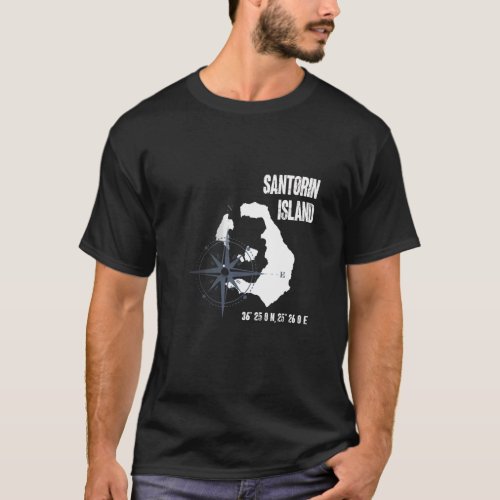 Santorini Island Mediterranean Sea Coordinates Map T_Shirt