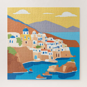 Santorini island view painting jigsaw puzzle