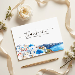Santorini Island Watercolor Destination Wedding Thank You Card